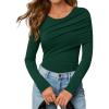 imageZESICA Womens Fall Long Sleeve Tops 2025 Casual Crewneck Ruched Shirts Slim Fit Going Out Y2K BlousesGreen
