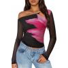 imageZESICA Womens Floral Off Shoulder Long Sleeve Tops 2025 Fall Mesh Ruched Fitted Trendy Going Out Shirts BlousesBlack