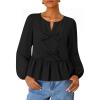 imageZESICA Womens Long Sleeve Babydoll Tops Crewneck Tie Front Casual Loose Ruffle Flowy Peplum Shirts 2025 Fall BlousesBlack