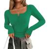 imageZESICA Womens Long Sleeve Button Ribbed Shirts Spring Scoop Neck Casual Henly TopsGreen