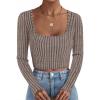 imageZESICA Womens Long Sleeve Crop Tops Square Neck Slim Fitted Shirts Casual Basic Tees 2025 Fall Trendy ClothesKhaki