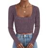 imageZESICA Womens Long Sleeve Crop Tops Square Neck Slim Fitted Shirts Casual Basic Tees 2025 Fall Trendy ClothesPurple