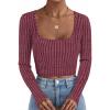 imageZESICA Womens Long Sleeve Crop Tops Square Neck Slim Fitted Shirts Casual Basic Tees 2025 Fall Trendy ClothesWine