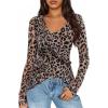 imageZESICA Womens Long Sleeve Floral Shirts V Neck Going Out Ruffle Tops Blouses 2025 Fall Fashion Clothes OutfitsBrownleopard