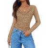 imageZESICA Womens Long Sleeve Floral Tops Cowl Neck Slim Fit Going Out Shirts 2025 Fall Fashion Outfits ClothesKhaki
