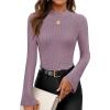 imageZESICA Womens Long Sleeve Shirts 2025 Fall Mock Neck Ribbed Knit Slim Fit Tops Basic Tees Going Out Outfits ClothesPurple