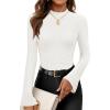 imageZESICA Womens Long Sleeve Shirts 2025 Fall Mock Neck Ribbed Knit Slim Fit Tops Basic Tees Going Out Outfits ClothesWhite
