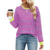 imageZESICA Womens Long Sleeve Striped Shirts Fall Crewneck Casual Loose Fit Tunic TopsMagenta