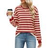 imageZESICA Womens Long Sleeve Striped Shirts Fall Crewneck Casual Loose Fit Tunic TopsRed