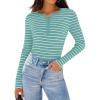 imageZESICA Womens Long Sleeve Striped Shirts V Neck Button Up Sweater Casual Loose Basic Tops Trendy Spring ClothesMint