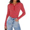 imageZESICA Womens Long Sleeve Striped Shirts V Neck Button Up Sweater Casual Loose Basic Tops Trendy Spring ClothesRed