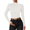 imageZESICA Womens Long Sleeve Tops Mock Neck Ruched Tight Shirts 2025 Fall Trendy OutfitsWhite