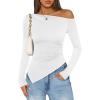 imageZESICA Womens Off The Shoulder Tops 2025 Long Sleeve Y2K Asymmetrical Ruched Fitted Shirts Fall Trendy Going Out TopWhite