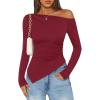 imageZESICA Womens Off The Shoulder Tops 2025 Long Sleeve Y2K Asymmetrical Ruched Fitted Shirts Fall Trendy Going Out TopWine