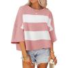 imageZESICA Womens Summer 2025 34 Sleeve Casual Tee Tops Crewneck Drop Shoulder Color Block Oversized TShirtsPink