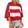 imageZESICA Womens Summer 2025 34 Sleeve Casual Tee Tops Crewneck Drop Shoulder Color Block Oversized TShirtsRed