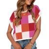 imageZESICA Womens Summer Casual Printed Tops Cap Sleeve Crew Neck Cute Knit Sweaters 2025 Trendy Clothes OutfitsRedorange