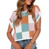 imageZESICA Womens Summer Casual Printed Tops Cap Sleeve Crew Neck Cute Knit Sweaters 2025 Trendy Clothes OutfitsWhitepink