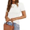 imageZESICA Womens Trendy Short Sleeve Sweater Shirts Spring Summer Cable Knit Pullover TopsWhite