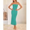 imageZESICA Womens 2025 Summer Boho Floral Strapless Bodycon Dress Off Shoulder Tube Beach Party Long Midi DressesPeacock