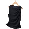 imageZESICA Womens Mesh Tank Top Summer Sleeveless High Neck Ruched Slim Fitted Casual Tee ShirtsBlack