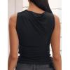 imageZESICA Womens Mesh Tank Top Summer Sleeveless High Neck Ruched Slim Fitted Casual Tee ShirtsBlack