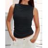 imageZESICA Womens Mesh Tank Top Summer Sleeveless High Neck Ruched Slim Fitted Casual Tee ShirtsBlack