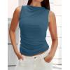 imageZESICA Womens Mesh Tank Top Summer Sleeveless High Neck Ruched Slim Fitted Casual Tee ShirtsDarkblue