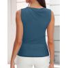 imageZESICA Womens Mesh Tank Top Summer Sleeveless High Neck Ruched Slim Fitted Casual Tee ShirtsDarkblue