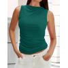 imageZESICA Womens Mesh Tank Top Summer Sleeveless High Neck Ruched Slim Fitted Casual Tee ShirtsTealgreen