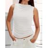 imageZESICA Womens Mesh Tank Top Summer Sleeveless High Neck Ruched Slim Fitted Casual Tee ShirtsWhite