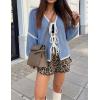 imageZESICA Womens Tie Front Bow Cardigan Sweaters 2025 Casual Long Sleeve Knit Color Block Fall Winter Clothing CoatsBlue
