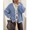 imageZESICA Womens Tie Front Bow Cardigan Sweaters 2025 Casual Long Sleeve Knit Color Block Fall Winter Clothing CoatsBlue