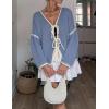 imageZESICA Womens Tie Front Bow Cardigan Sweaters 2025 Casual Long Sleeve Knit Color Block Fall Winter Clothing CoatsBlue