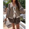 imageZESICA Womens Tie Front Bow Cardigan Sweaters 2025 Casual Long Sleeve Knit Color Block Fall Winter Clothing CoatsCamel