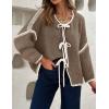 imageZESICA Womens Tie Front Bow Cardigan Sweaters 2025 Casual Long Sleeve Knit Color Block Fall Winter Clothing CoatsCamel