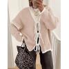imageZESICA Womens Tie Front Bow Cardigan Sweaters 2025 Casual Long Sleeve Knit Color Block Fall Winter Clothing CoatsOats