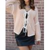imageZESICA Womens Tie Front Bow Cardigan Sweaters 2025 Casual Long Sleeve Knit Color Block Fall Winter Clothing CoatsOats