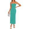 imageZESICA Womens 2025 Summer Boho Floral Strapless Bodycon Dress Off Shoulder Tube Beach Party Long Midi DressesPeacock