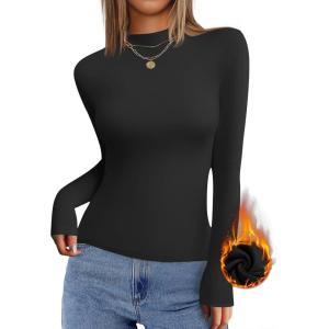 imageZESICA Womens Long Sleeve Mock Neck Shirts 2025 Fall Winter Thermal Casual Slim Fit Pullover TopsBlack