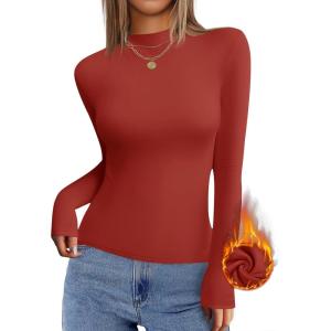 imageZESICA Womens Long Sleeve Mock Neck Shirts 2025 Fall Winter Thermal Casual Slim Fit Pullover TopsRed