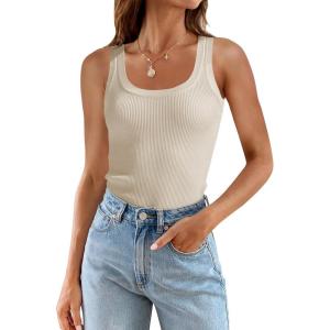 imageZESICA Womens Sleeveless Tank Tops Summer Scoop Neck Ribbed Knit Slim Fitted Casual Basic Tee Shirts
