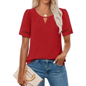 imageZESICA Womens Summer Tops Dressy Casual Short Sleeve Blouses Trendy Elegant ShirtsRed
