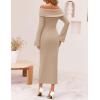 imageZESICA Womens Fall Off Shoulder Sweater Dress 2025 Bell Long Sleeve Ribbed Knit Bodycon Formal Maxi DressesApricot