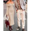 imageZESICA Womens Fall Off Shoulder Sweater Dress 2025 Bell Long Sleeve Ribbed Knit Bodycon Formal Maxi DressesApricot