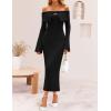 imageZESICA Womens Fall Off Shoulder Sweater Dress 2025 Bell Long Sleeve Ribbed Knit Bodycon Formal Maxi DressesBlack