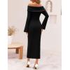 imageZESICA Womens Fall Off Shoulder Sweater Dress 2025 Bell Long Sleeve Ribbed Knit Bodycon Formal Maxi DressesBlack