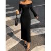 imageZESICA Womens Fall Off Shoulder Sweater Dress 2025 Bell Long Sleeve Ribbed Knit Bodycon Formal Maxi DressesBlack