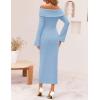 imageZESICA Womens Fall Off Shoulder Sweater Dress 2025 Bell Long Sleeve Ribbed Knit Bodycon Formal Maxi DressesBlue