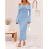 imageZESICA Womens Fall Off Shoulder Sweater Dress 2025 Bell Long Sleeve Ribbed Knit Bodycon Formal Maxi DressesBlue